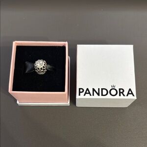Pandora Flower Silver Charm with Clear CZ Stones